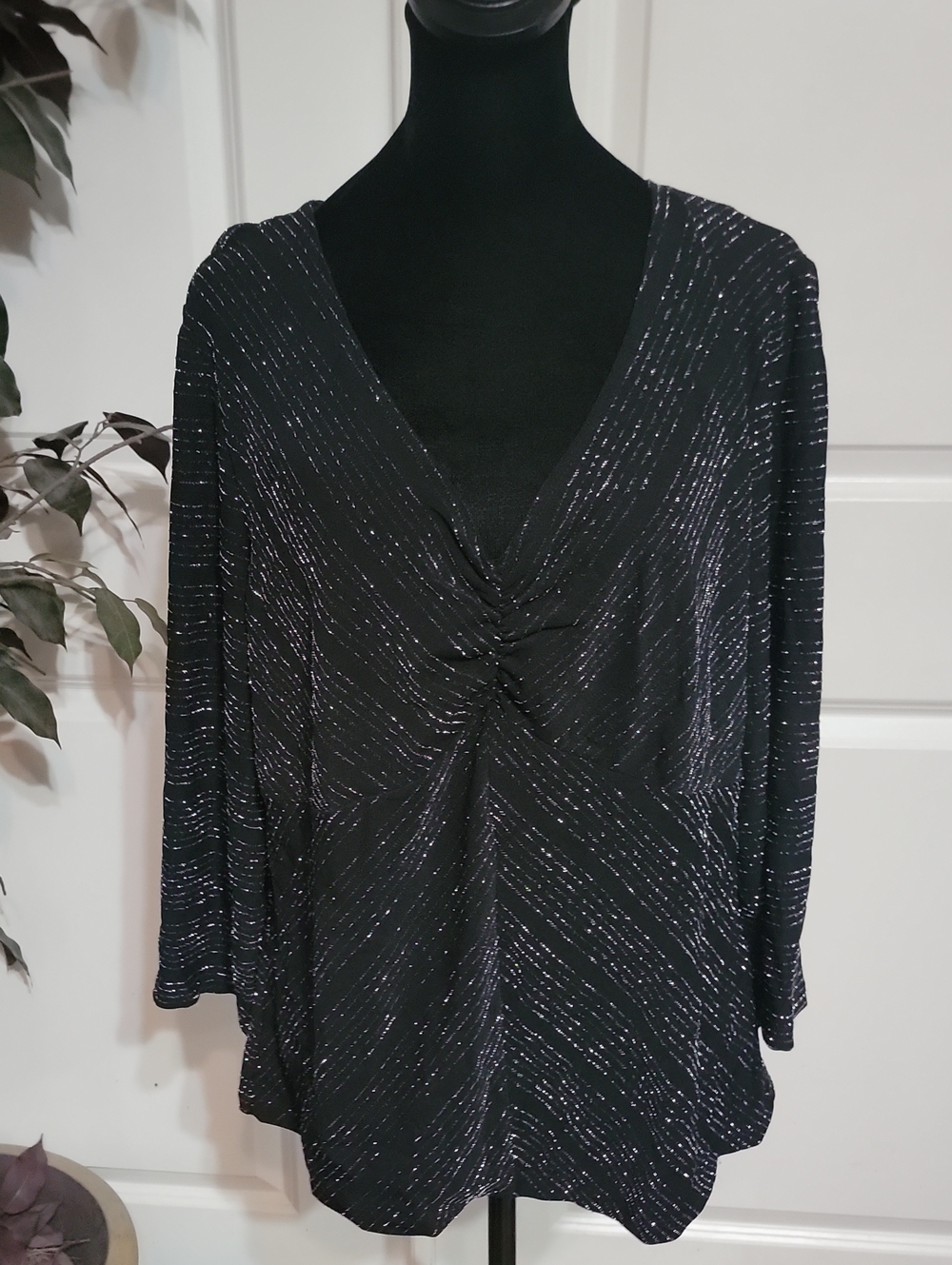 Fashion Bug Black Shimmery Twist Front Blouse